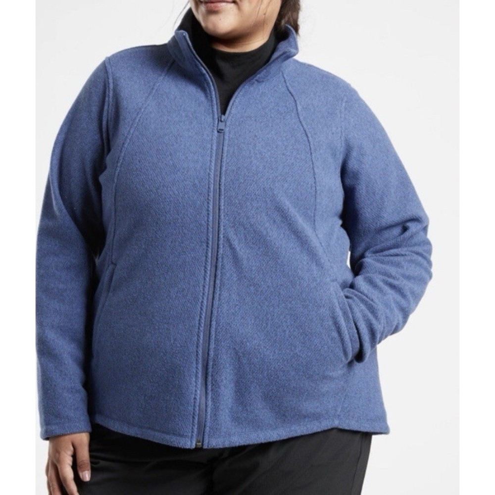 Athleta Stroll Fleece Full Zip Jacket Plus 3X Blue Zip Pockets Casual Active NEW